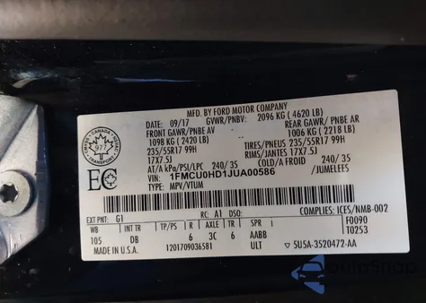 2018 Ford Escape Sel z USA, uszkodzony, nr VIN 1FMCU0HD1JUA00586